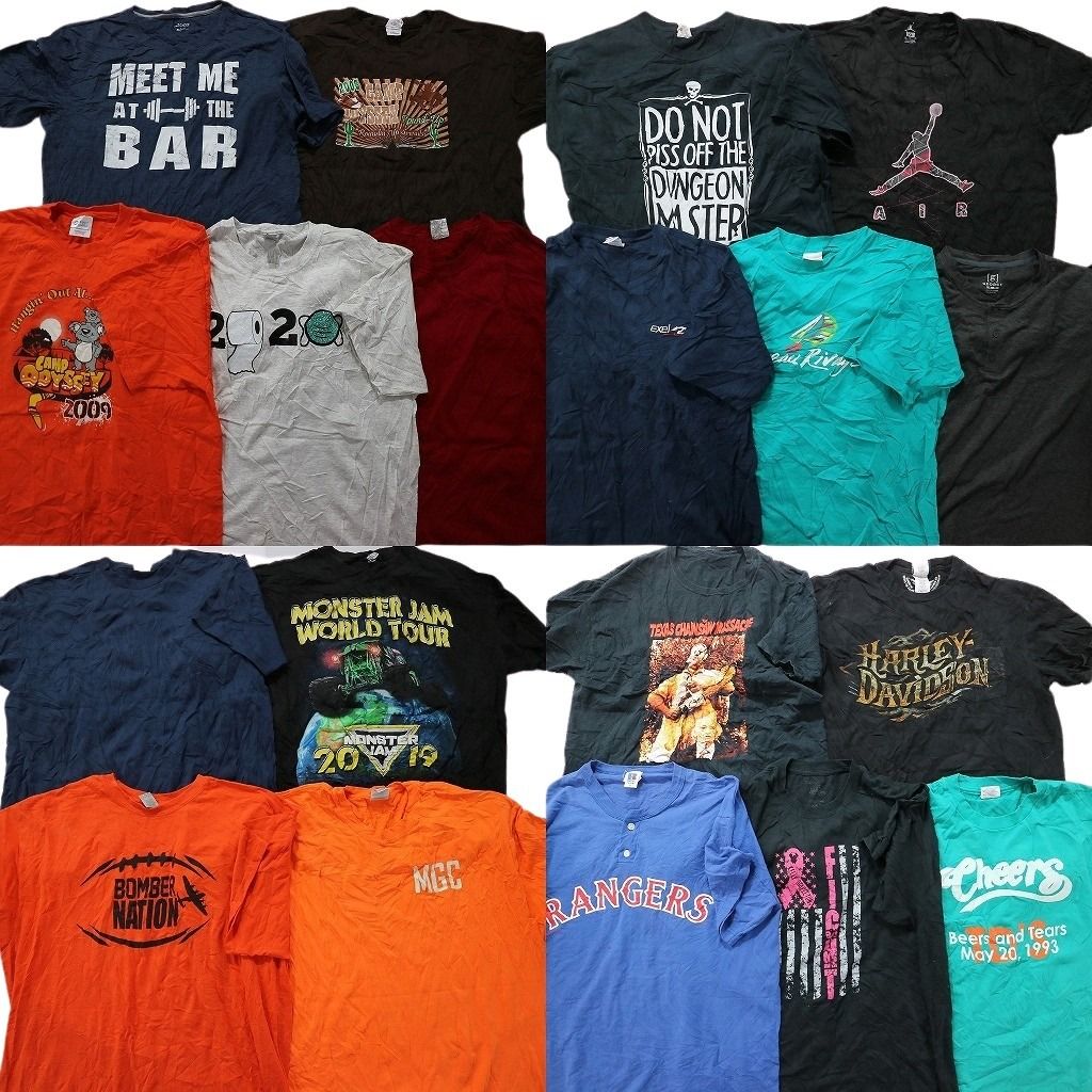 古着卸 まとめ売り カラーmix プリント 半袖Tシャツ 19枚セット (メンズ XL ) ハーレー レンジャーズ ヘンリーネック MT8786