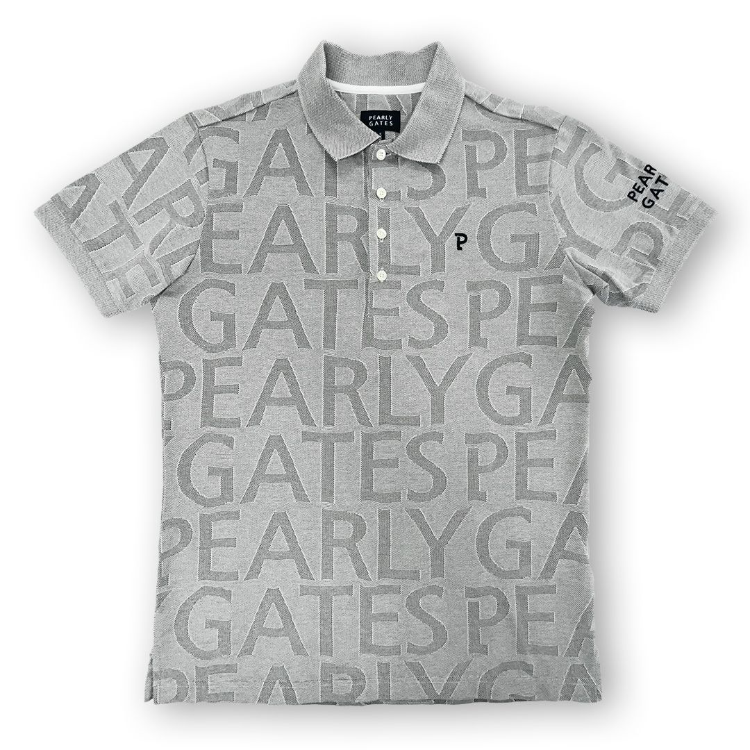 パーリーゲイツ カノコ半袖ポロシャツ ロゴ総柄 サイズ5 グレー系  