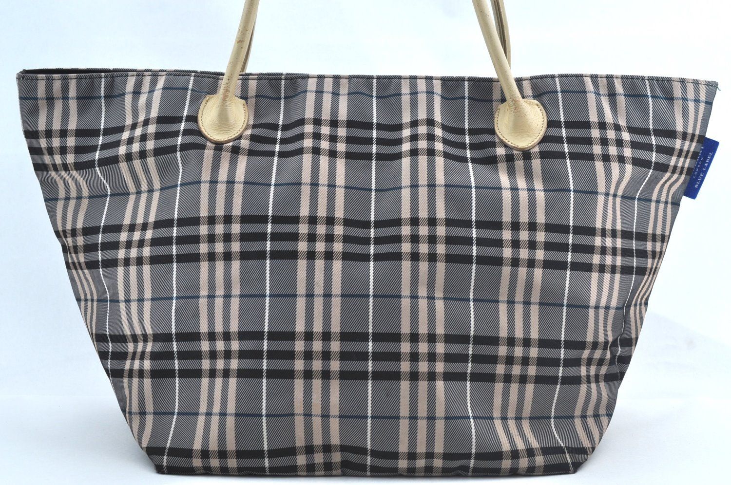 BURBERRY BLUE LABEL バーバリーブルーレーベル チェック柄 ショルダートートバッグ ナイロン レザー グレー ブラック L2720