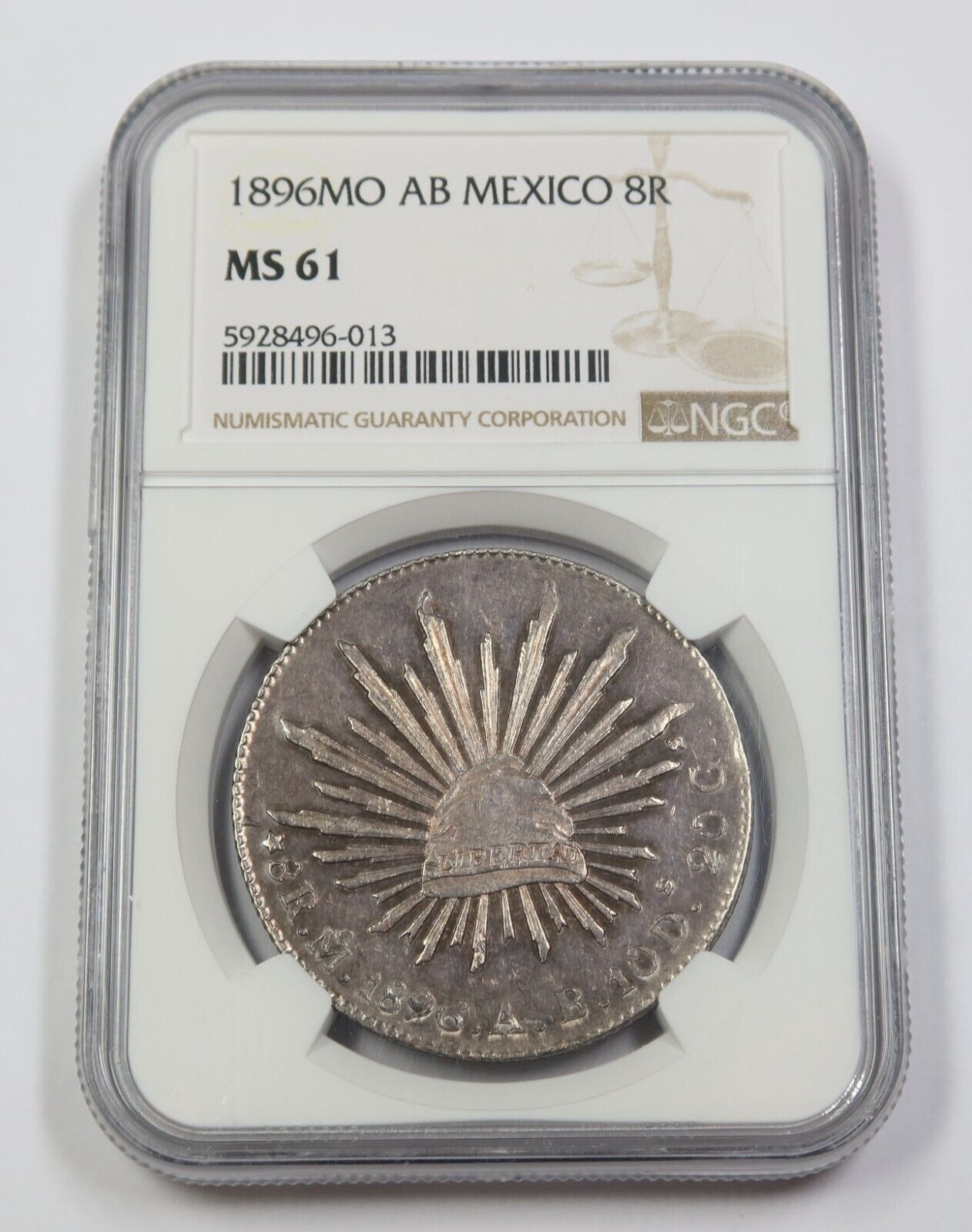 1896-Mo AB NGC MS61 | REPUBLIC of MEXICO - Silver Eight Reales 8R Coin 35650A