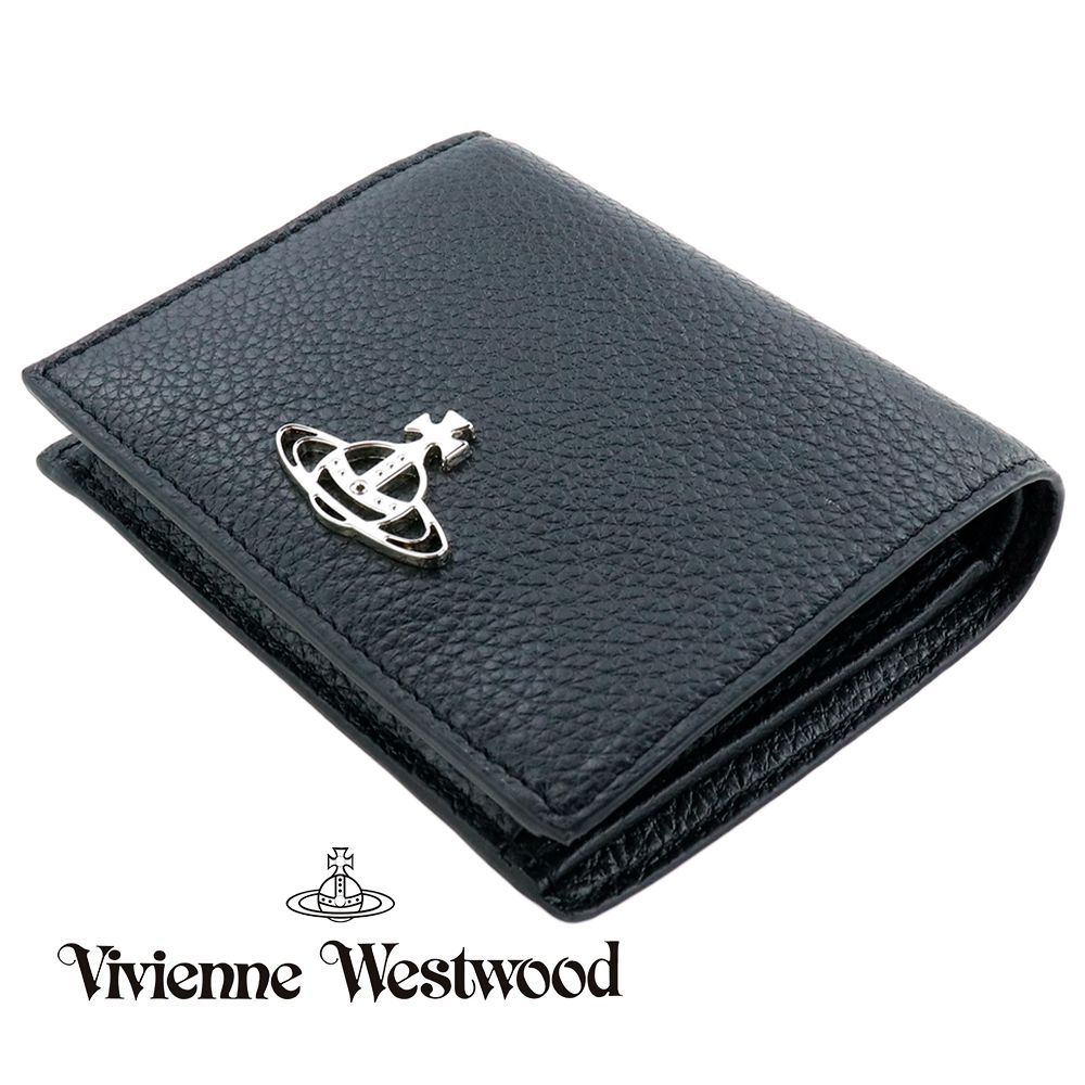 ヴィヴィアンウエストウッド 財布 二つ折り ミニ財布 Vivienne Westwood 51010024 L001J N401 BLACK ブラック コンパクトウォレット レザー 本革 オーブ メタル