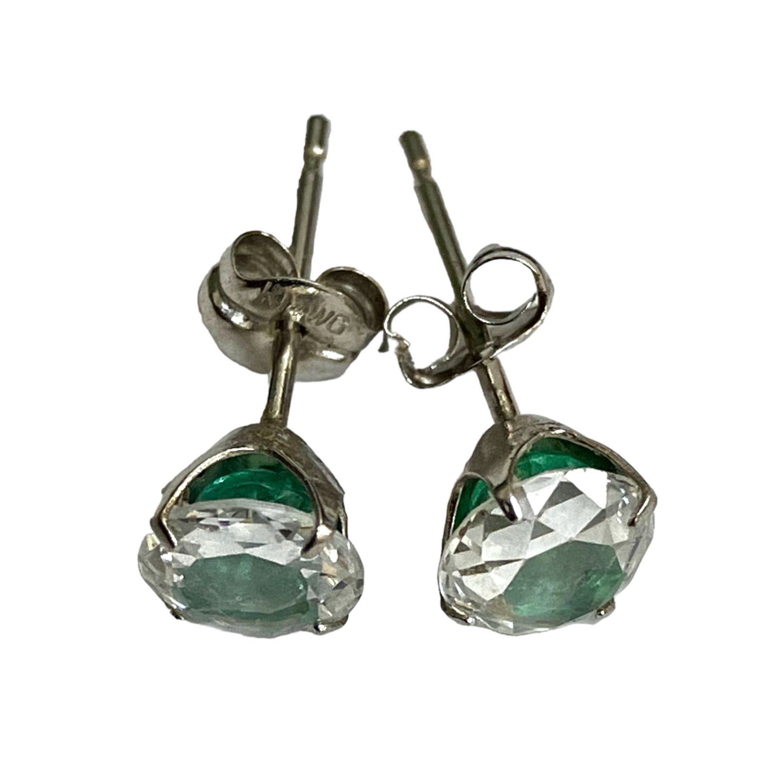 K14WG エメラルドピアス K14WG フックピアス エメラルドストーン付き