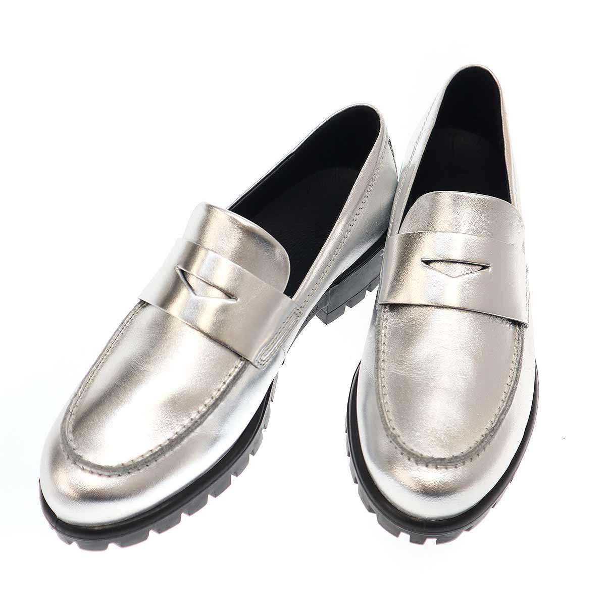 ECCO エコー MOC-TOE PENNY LOAFER ローファーシューズ シルバー 37 