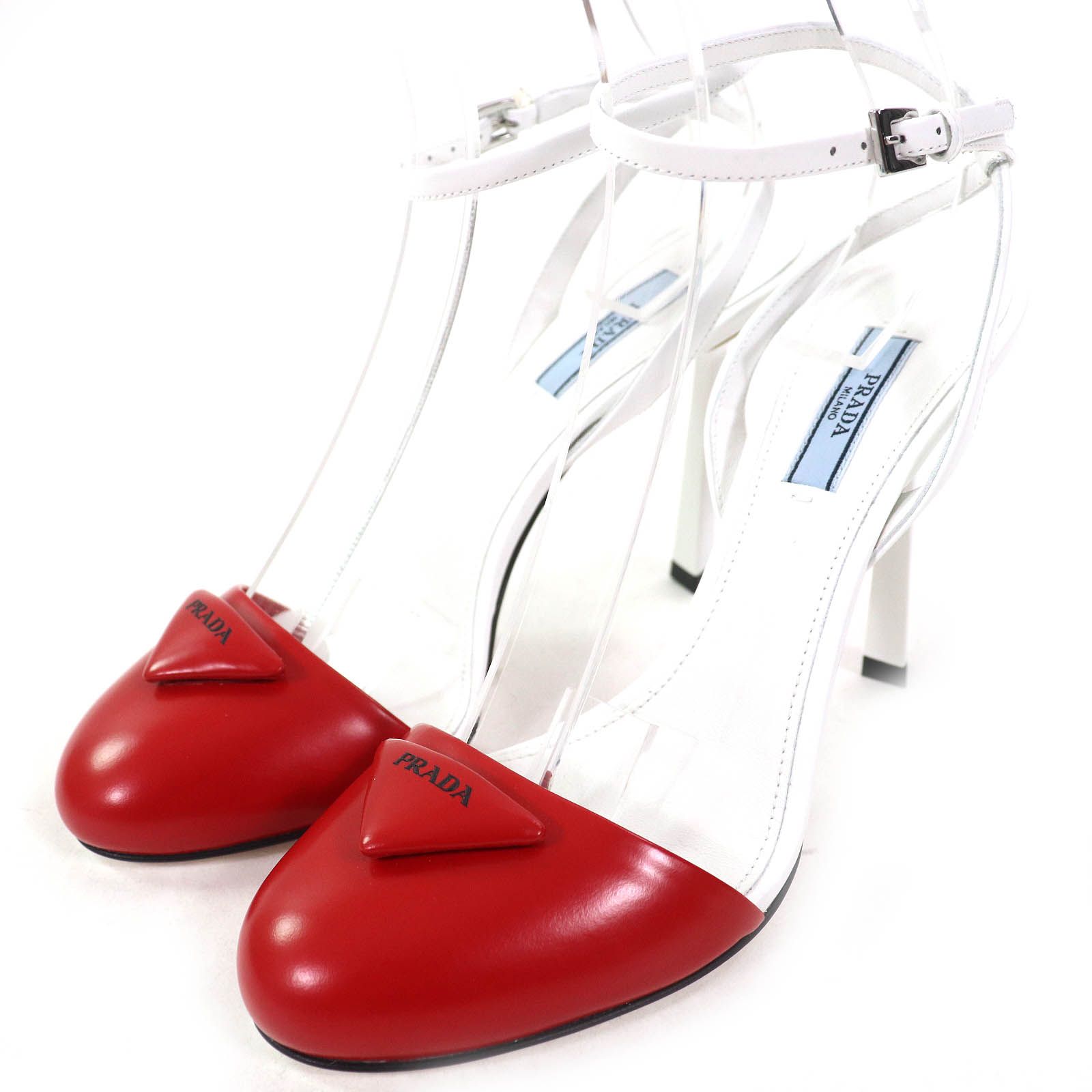 【PRADA】国内発送 ストラップ パンプス トライアングルロゴ 未使用品△PRADA プラダ 1I890M トライアングルロゴ ストラップ