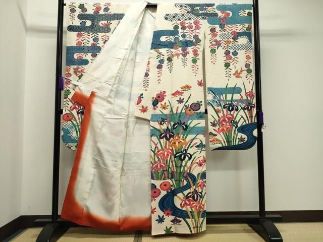 華やか 振袖 染め分けに花模様 着物 正絹 袷 広衿 RK-3938 華やか 振袖 染め分けに花模様 着物 正絹 袷 広衿 RK-3938 着物