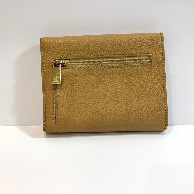 【綺麗】シャネル キャビア ココマーク 財布 CHANEL シャネル キャビアスキン 折財布 ココマーク ベージュ ブラウン
