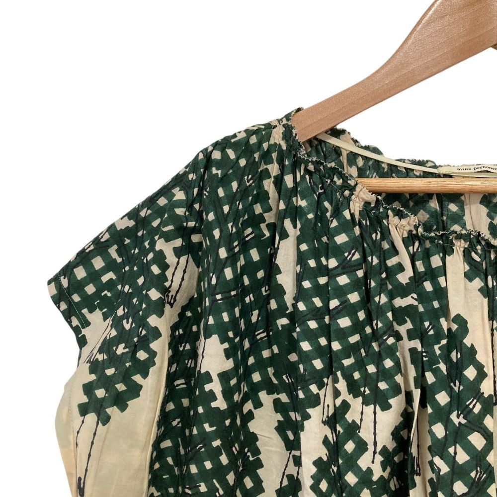 mina perhonen ミナペルホネン north forest フレンチスリーブ ワンピース サイズ36 グリーン レディース 古着
