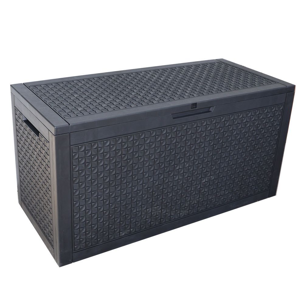 ブラック 380L 屋外収納ボックス ダイヤモンド調 ストッカー 油圧シリンダー付 防水 頑丈 樹脂製 置き配対応 鍵穴付 庭 ベランダ ゴミ箱