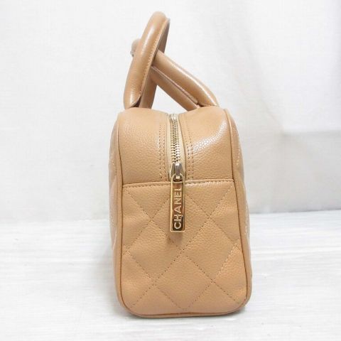 シャネル CHANEL マトラッセ キャビアスキン ミニ ボストン バッグ ココマーク ハンド ベージュ レザー A20996 8番台 AA