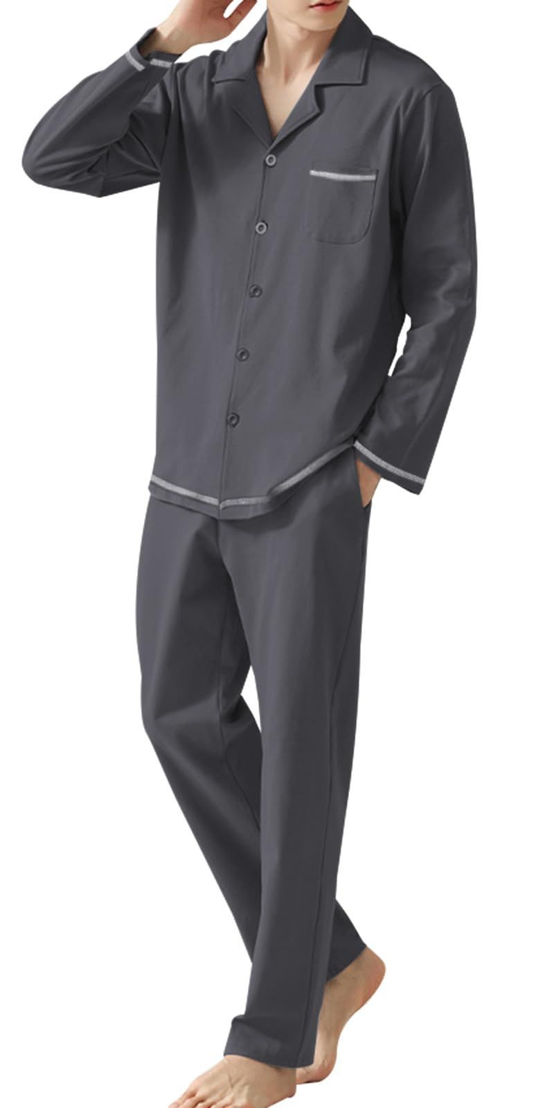 【人気商品】部屋着 入院着 軽量 柔らか 肌に優しい シンプル 寝間着 快適 通気 吸汗 秋 夏 春 ゆったり 上下セット 前開き 薄手 長袖 綿 ルームウェア メンズ パジャマ [Bellislove]