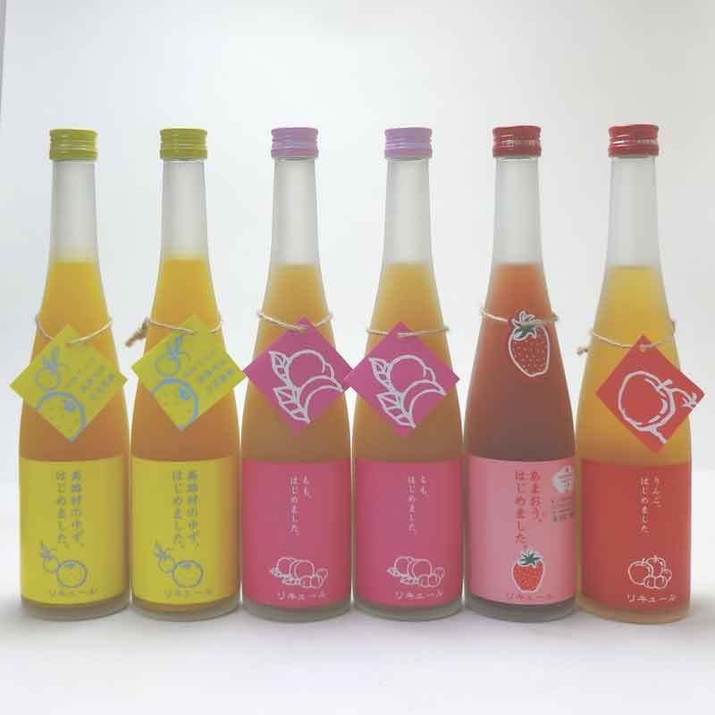 篠崎果物梅酒6本セット もも梅酒2本 りんご梅酒1本 ゆず梅酒2本 あまおう梅酒1本 福岡県 500ml×6本