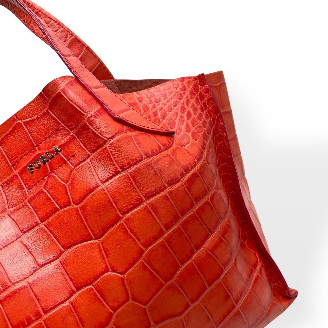 FURLA (フルラ)ハンドバッグ レザー オレンジ　クロコ型押し 楽天市場】【中古】【バッグ】FURLA フルラ 型押しクロコダイル