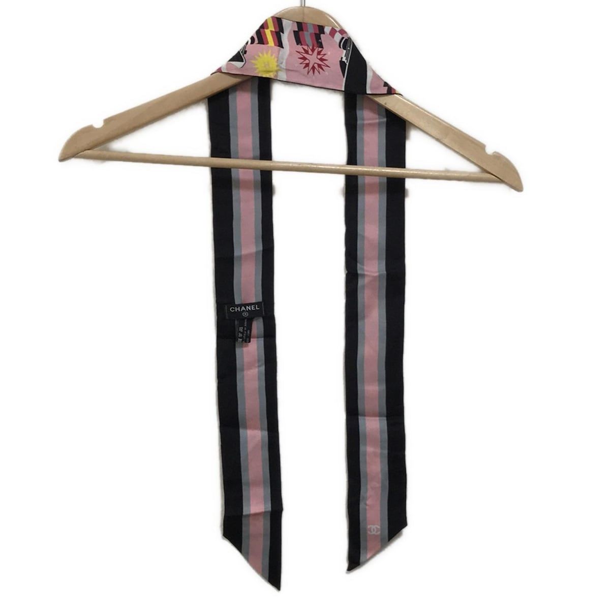 シャネル CHANEL - 黒×ライトピンク×マルチ リボンスカーフ/ヘアバンド  