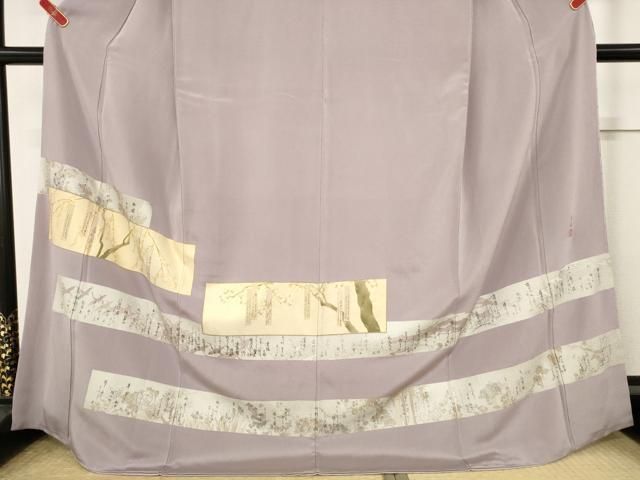 未着用　松尾光琳　小紋　源氏香　縦縞　銀彩　着物　014a d 平和屋着物□豪華色留袖 松尾光琳 桜短冊図 金銀彩 正絹 逸品