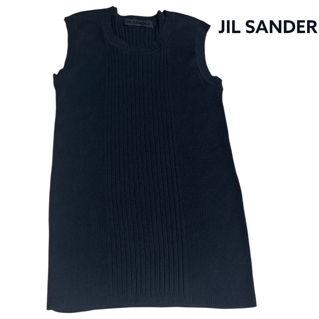 ジルサンダー JILSANDER ノースリーブ ニット ニットベスト ノースリーブニット リブ ネイビー S レディース 極美品 - メルカリ