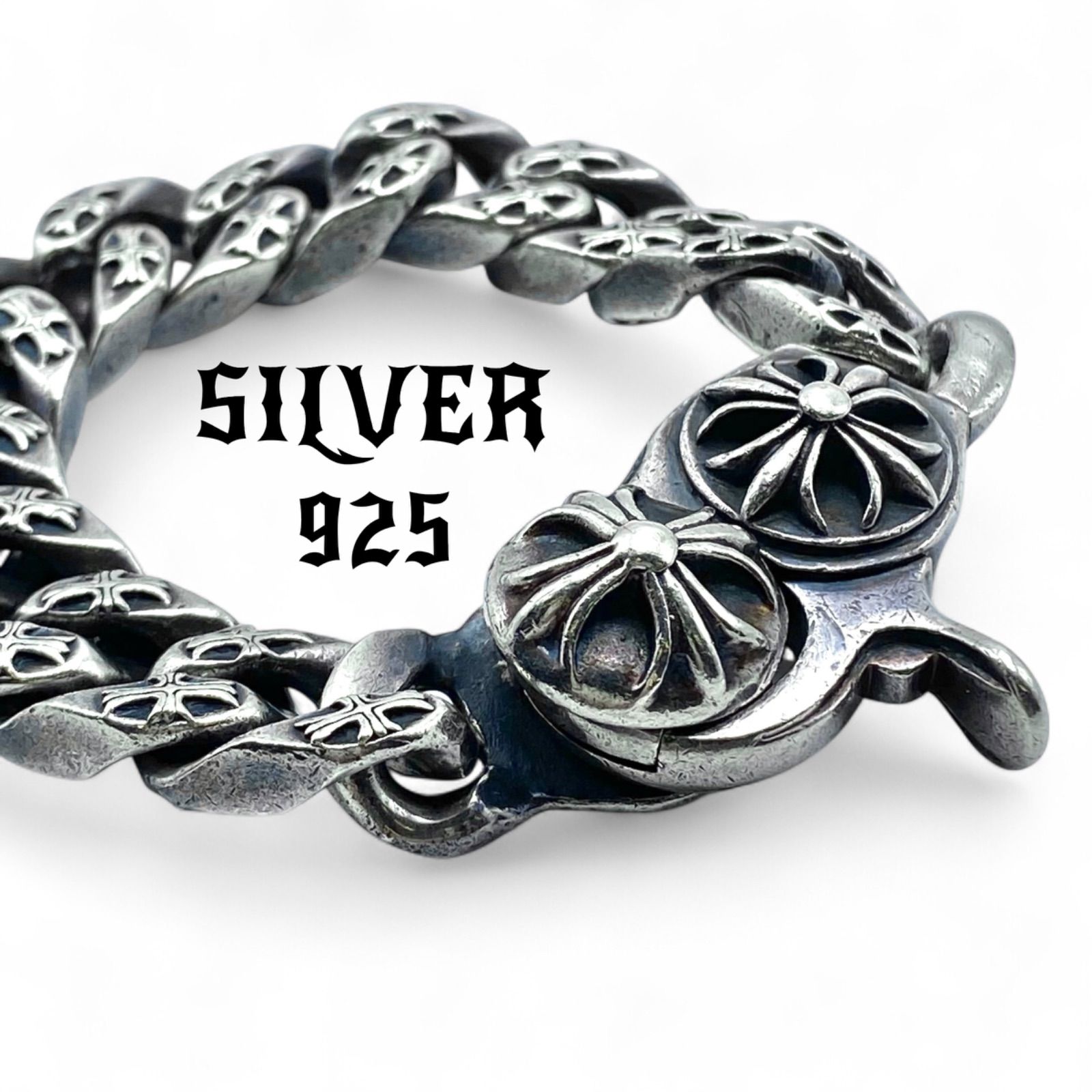 圧巻の迫力 ビッグチェーン Silver 925 Bracelet シルバー ブレスレット 超大ぶり クロス 十字架
