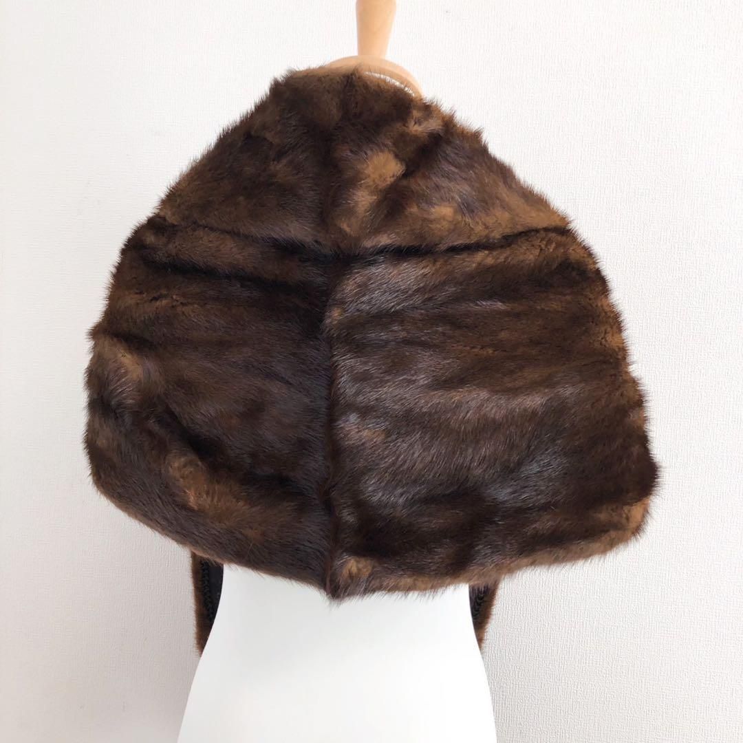 美品 毛皮 ミンク リアルファー マフラー ストール ブラウン お正月