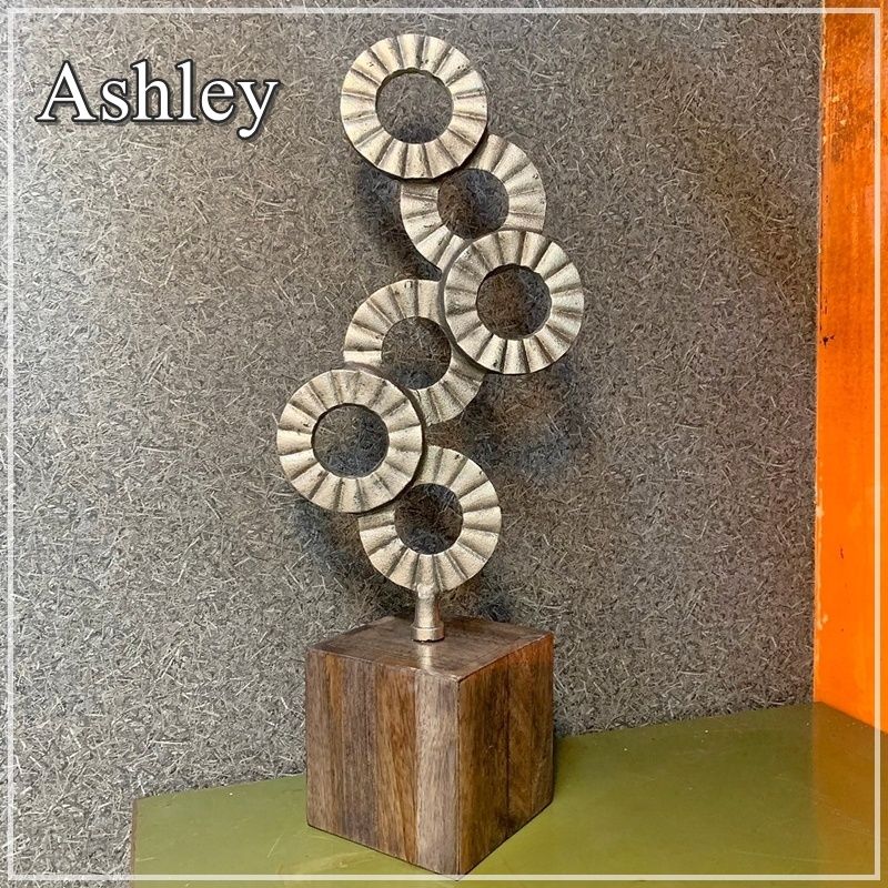 Ashley スカルプチャー 高さ約53cm シグネチャーデザイン ブラック/シルバー仕上げ アシュレイ オブジェ 置物 インテリア アンティーク仕上げ 彫刻 ウッド台 モデルルーム展示品【RU0618-2】