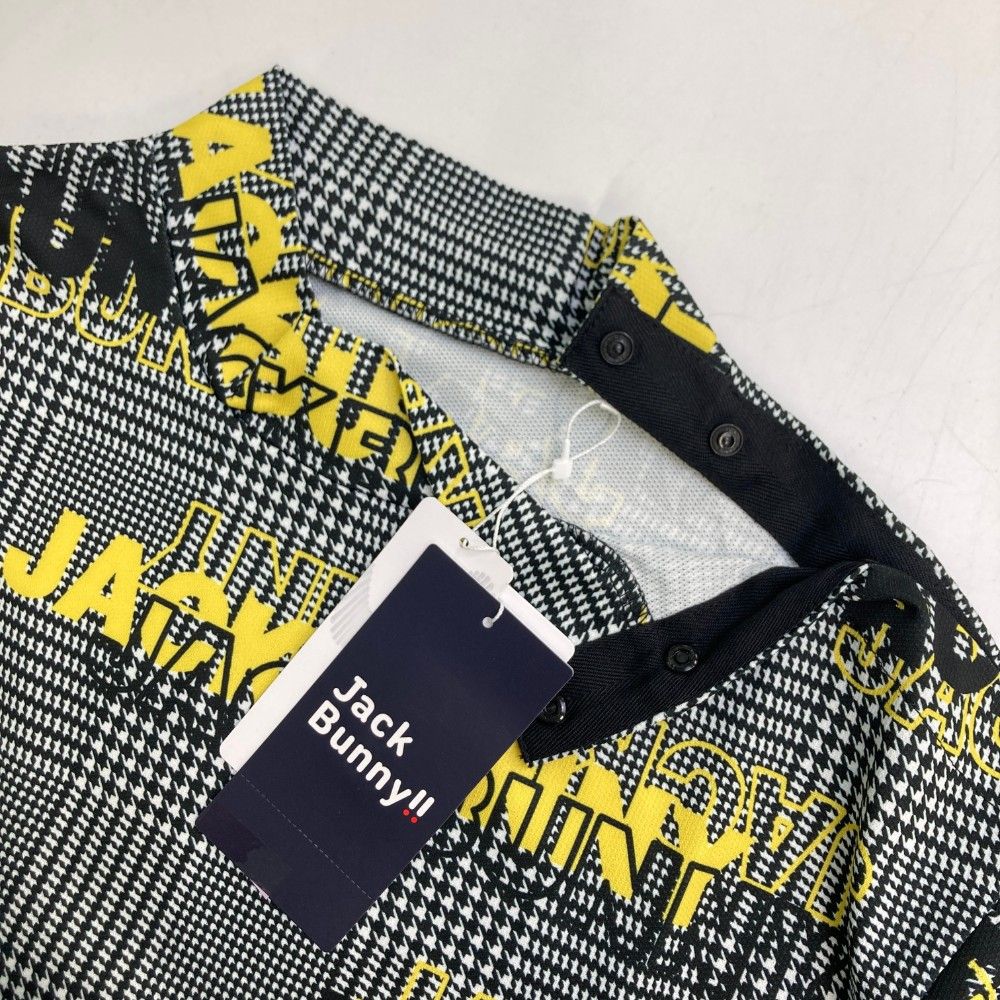 サイズ：6 JACK BUNNY ジャックバニー 2023年 ハイネック 半袖Tシャツ ロゴ グレンチェック柄 ブラック系 [240101445299] ゴルフウェア メンズ ストスト サイズ：6 JACK BUNNY ジャックバニー 2023年 ハイネック 半袖T