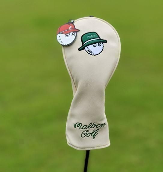 新品】マルボン ヘットカバー 5点セット☆Malbonゴルフ☆ベージュ×緑帽 