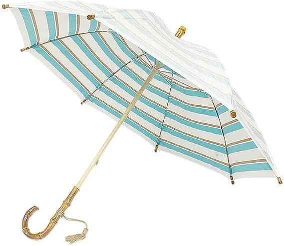 UVION ユビオン ホワイト 日傘 UVカット 晴雨兼用傘 50cm 木棒 ボーダー柄 ゴールド 4023Bu