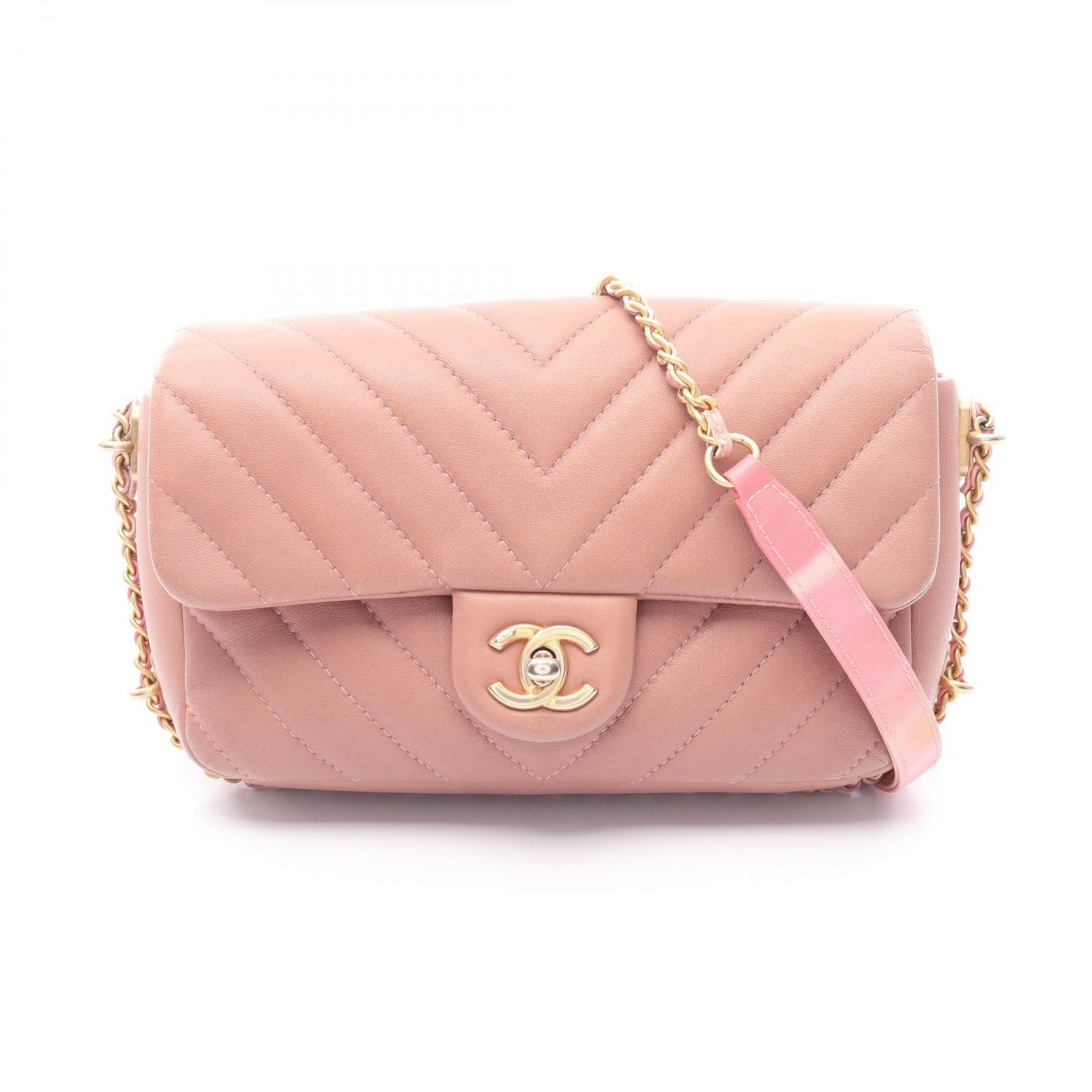 シャネル CHANEL ショルダーバッグ シェブロン Vステッチ ピンク