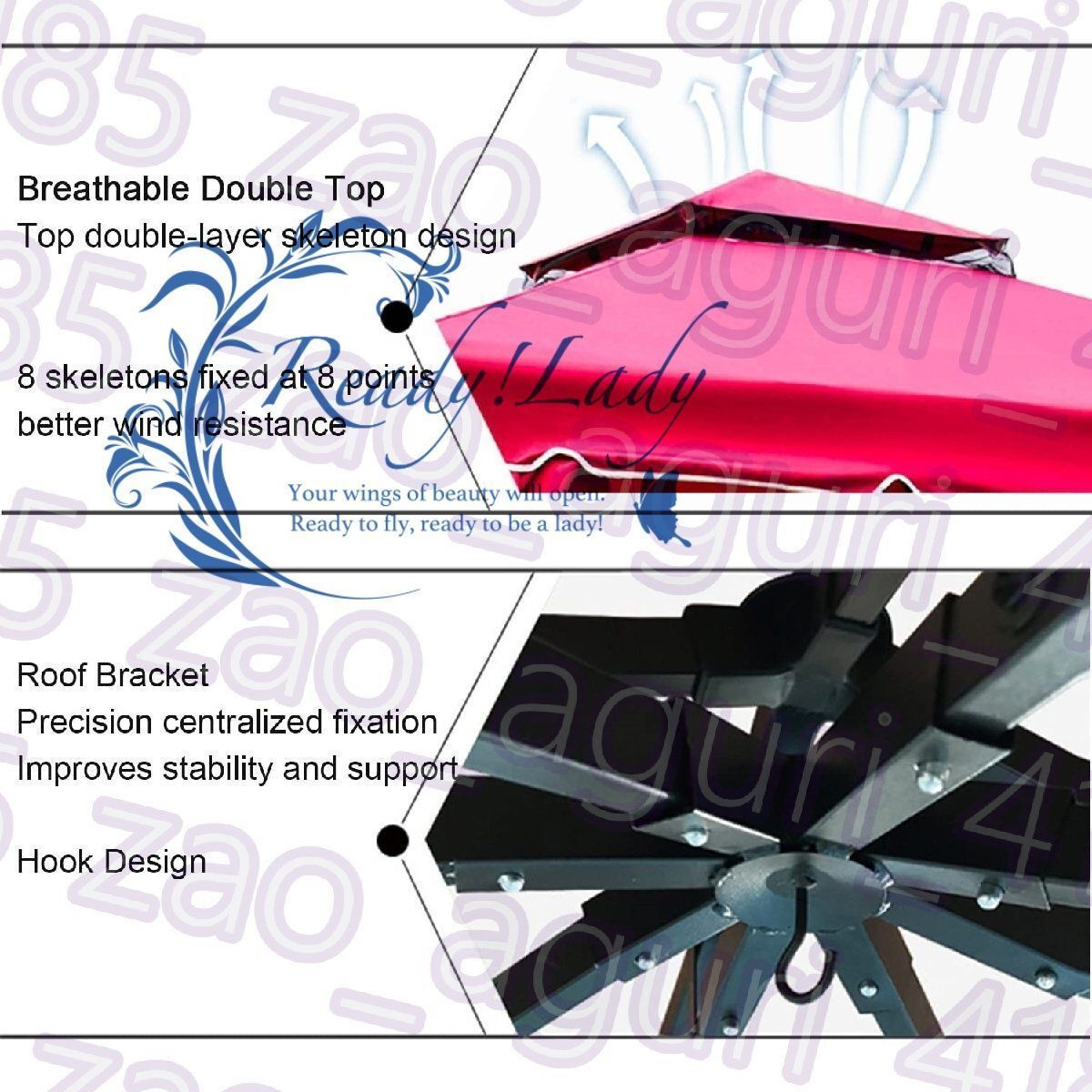 ポリエステルカーテンと蚊帳付きパティオパーゴラキャノピー 4コーナーアルミキャノピー3