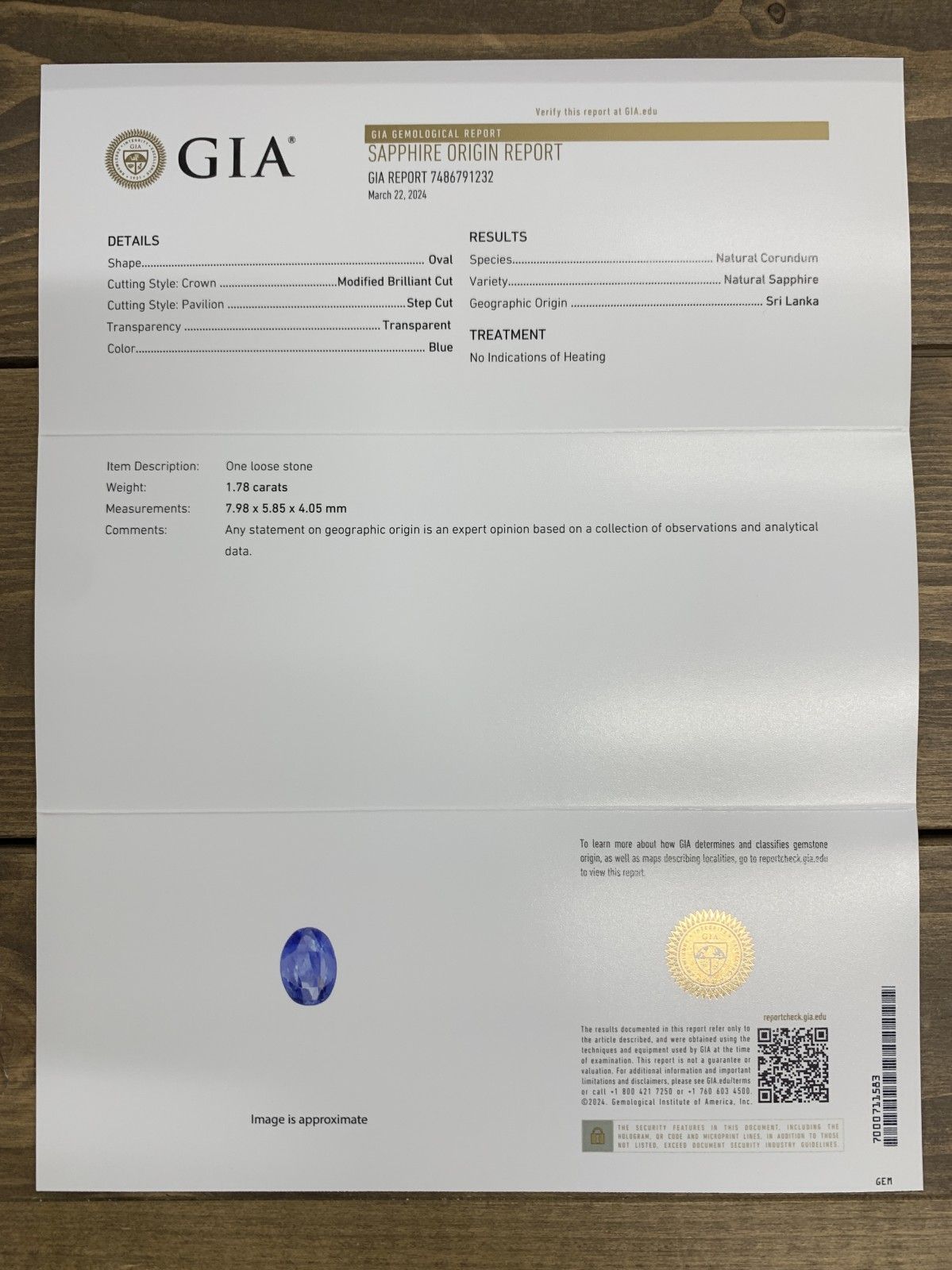 GIA宝石鑑別書付き 天然 サファイア Sri Lanka No Heat Blue 1.78ct 縦7.98㎜×横5.85㎜×高さ4.05㎜ ルース（  裸石 ） 1341Y - メルカリ