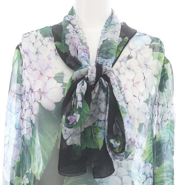 ドルチェアンドガッバーナ シルク シアー 花柄 ボウタイ ブラウス L