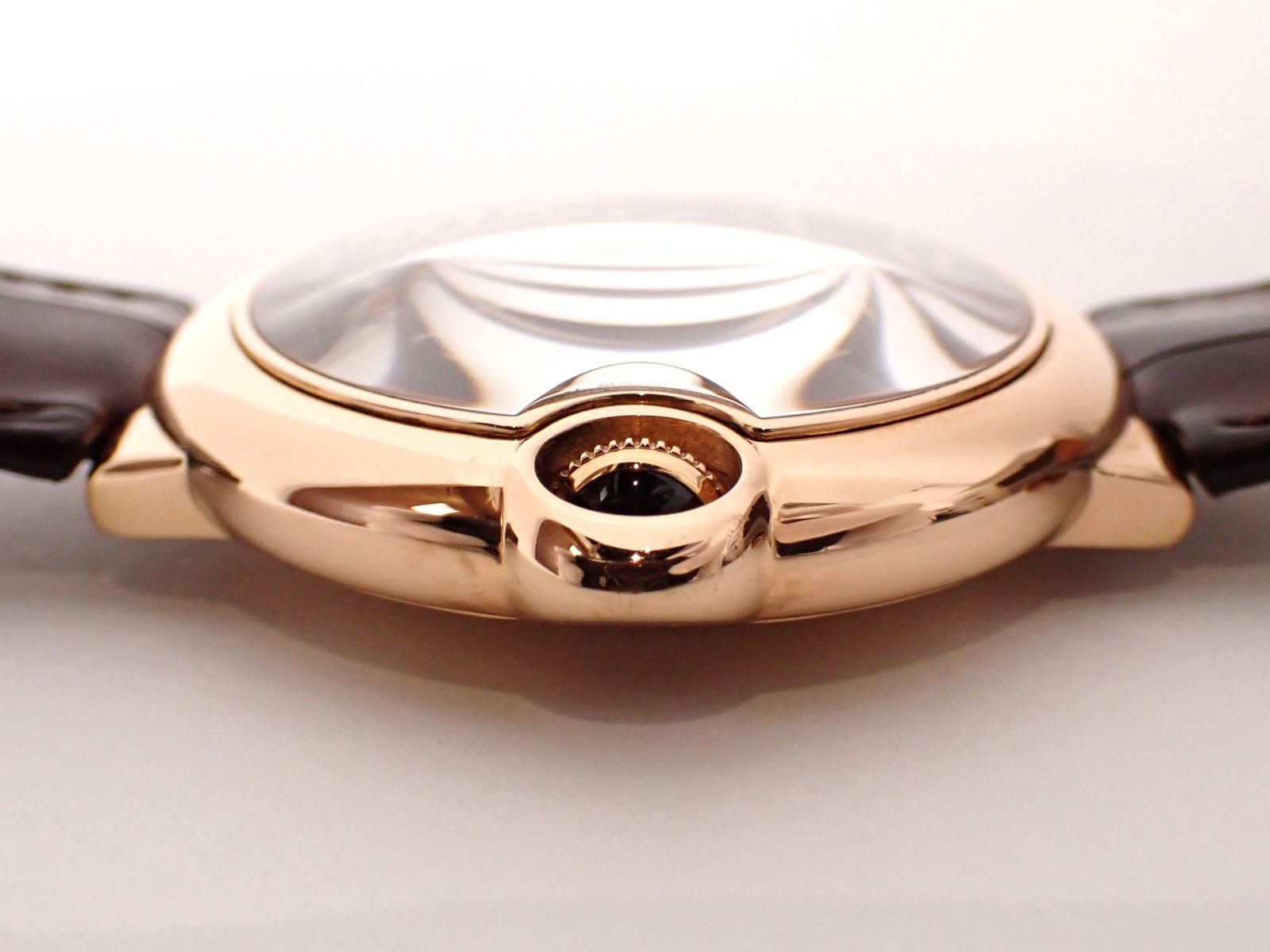 Cartier(カルティエ)自動巻き ウォッチ バロンブルーLM W6920037 腕時計 K18PG/革 ピンクゴールド レザー AT ブラウン文字盤