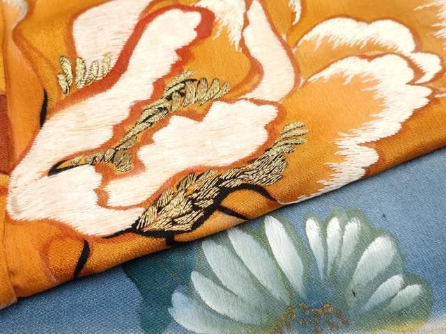 平和屋本店■極上　アンティーク　大正ロマン　振袖　駒刺繍　手描き　宝船　暈し染め　金銀彩　逸品　CYAA2135s5 平和屋本店□極上 アンティーク 大正ロマン 振袖 駒刺繍 手描き 宝船