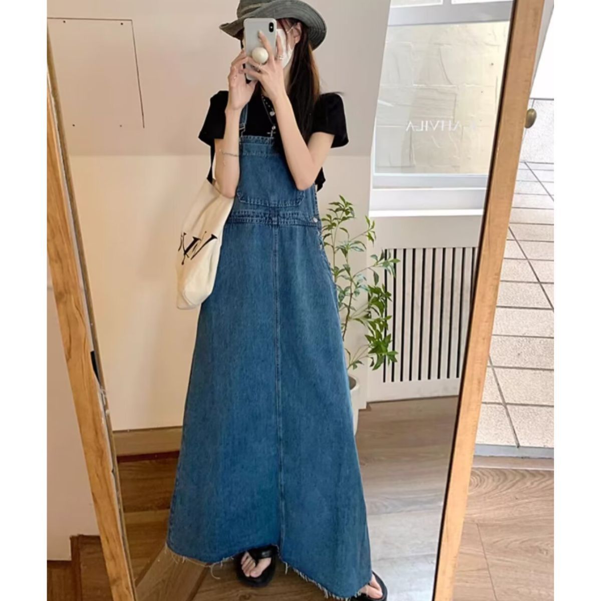 デニムジャンパースカート ジャンスカ ロング レディース ワイド