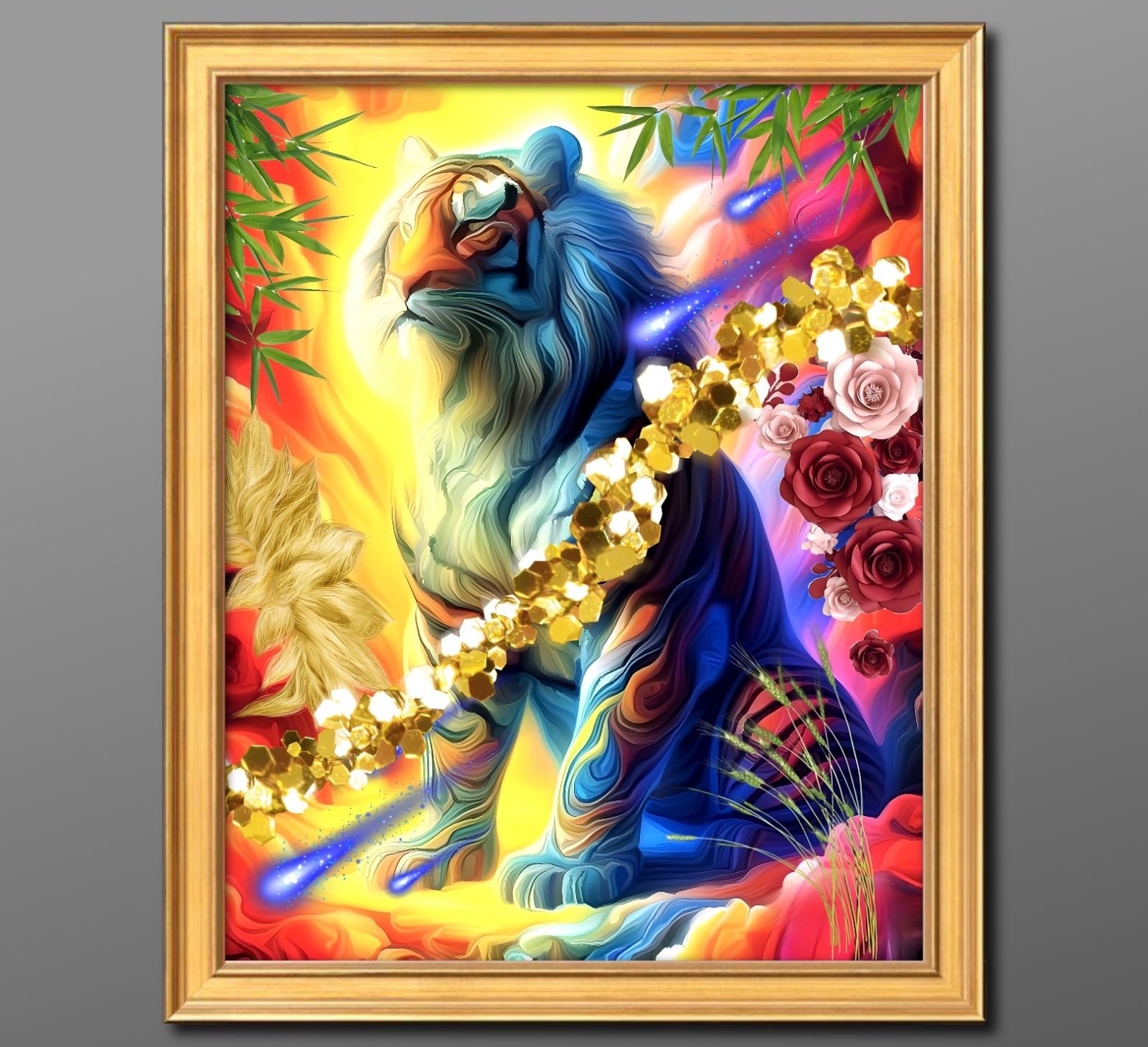 幸福虎 運気の流れを呼び開運をアップ絵画 額縁付き 気運や幸福を
