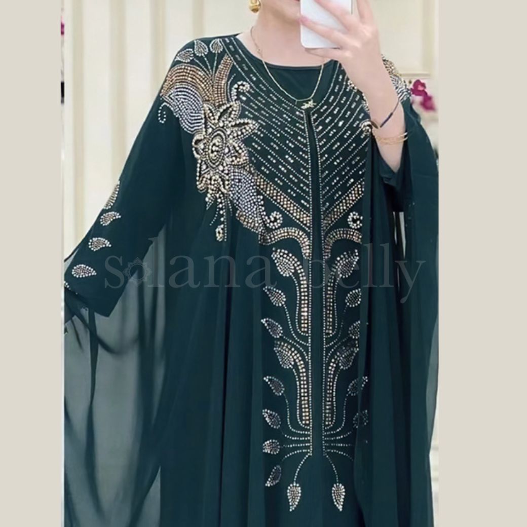 ベリーダンス 前開き ガラベーヤ アバヤ グリーン