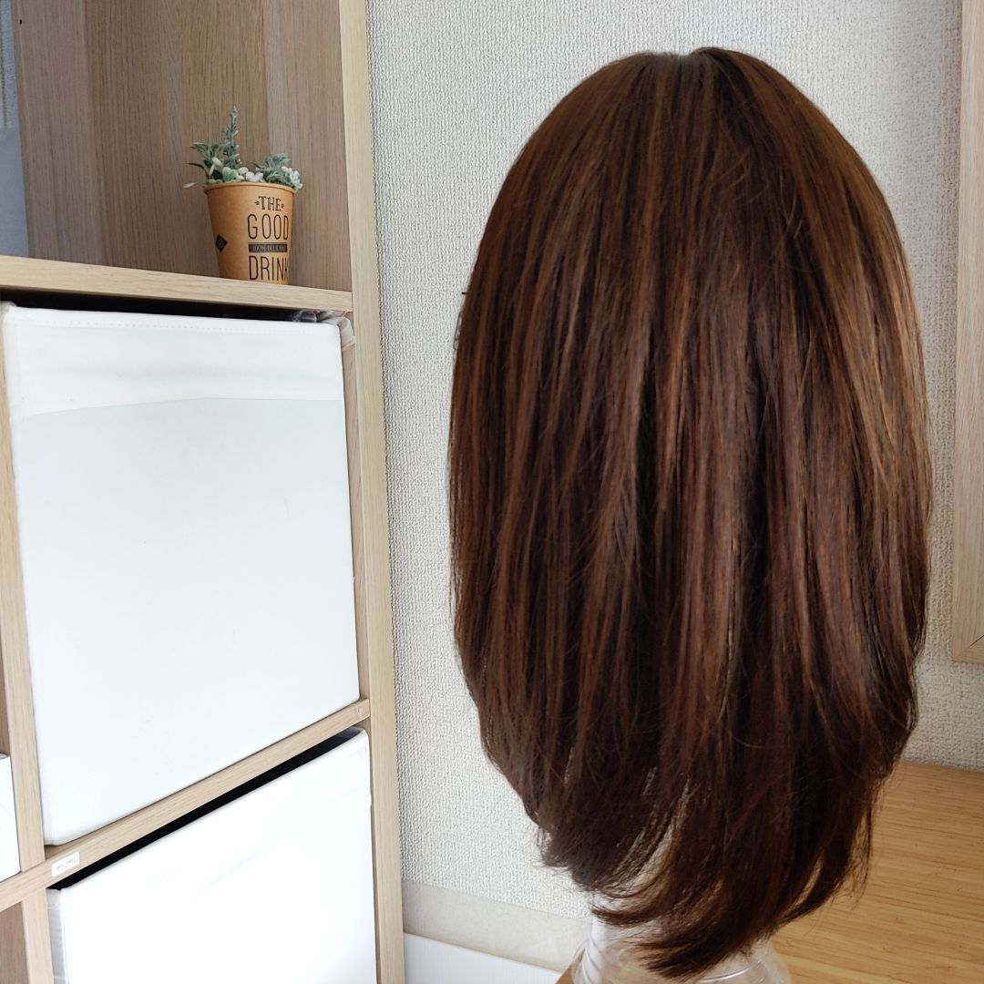 ✨サラサラ人毛100%ウイッグ✨レイヤー　ブラウン　後れ毛・うぶ毛カット済み ✨サラサラ人毛100%✨レイヤー ブラウン 後れ毛・うぶ毛カット