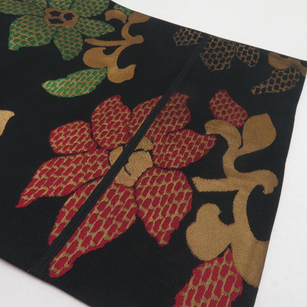 袋帯 花唐草文様 黒色 金糸 正絹 全通柄 着物帯 長さ424cm 袋帯 花唐草文様 黒色 金糸 正絹 全通柄 着物帯 長さ424cmの通販 by