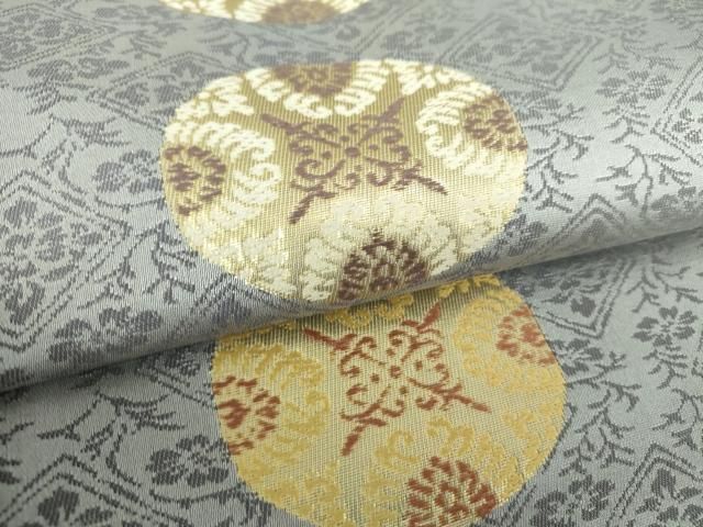 平和屋着物○九寸名古屋帯 紬地 型染 舞花文 正絹 逸品 DAAY1280ps