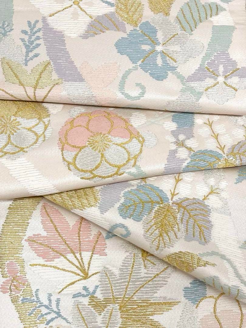 とみや帯 縄文錦 袋帯 未使用品 立涌 四季の草花 正絹 六通 Q1197 