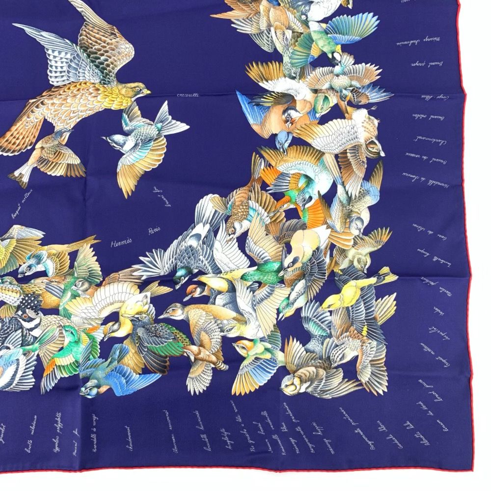 エルメス スカーフ 90 侵入者 ネイビー 鳥 シルク Hermes
