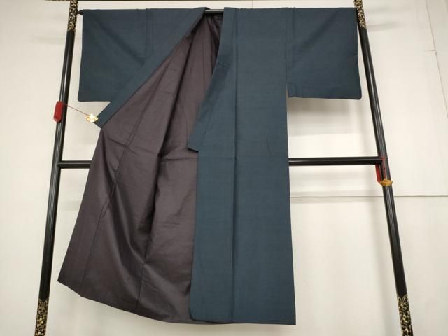 平和屋着物○男性 紬 アンサンブル 色無地 藍鉄色 正絹 逸品 未使用 