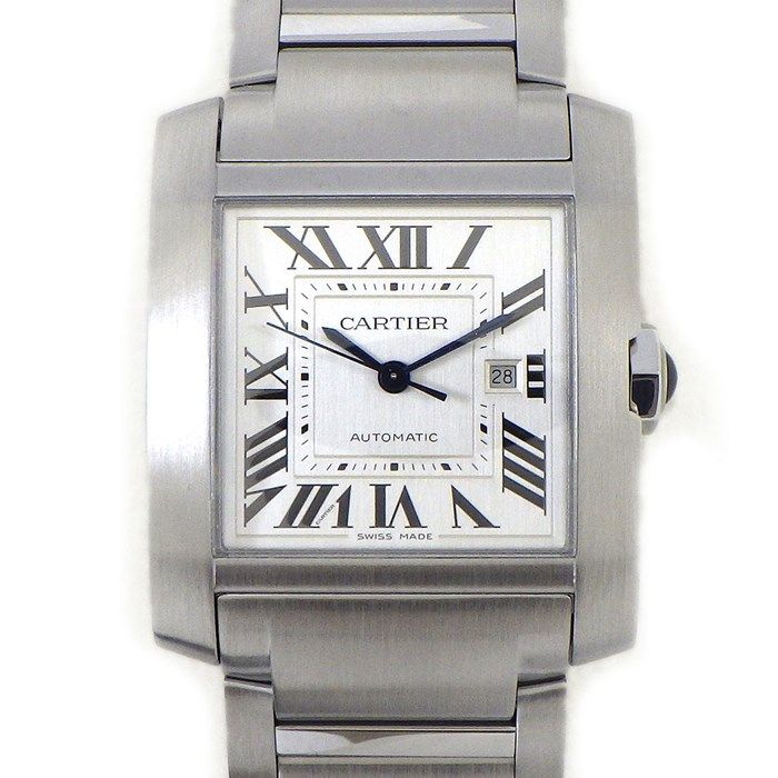 カルティエ Cartier 腕時計 タンクフランセーズ LM ラージ WSTA0067 デイト サテン仕上げ シルバー スクエア文字盤 SS 自動巻き 【箱・保付き】 【中古】