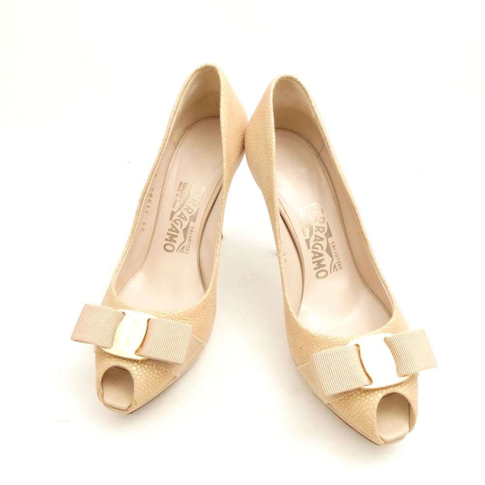 Salvatore Ferragamo フェラガモ GILIA 100 パンプス 5.5 スエード KID レザー ヴァラリボン ハイヒール レディース AY6899