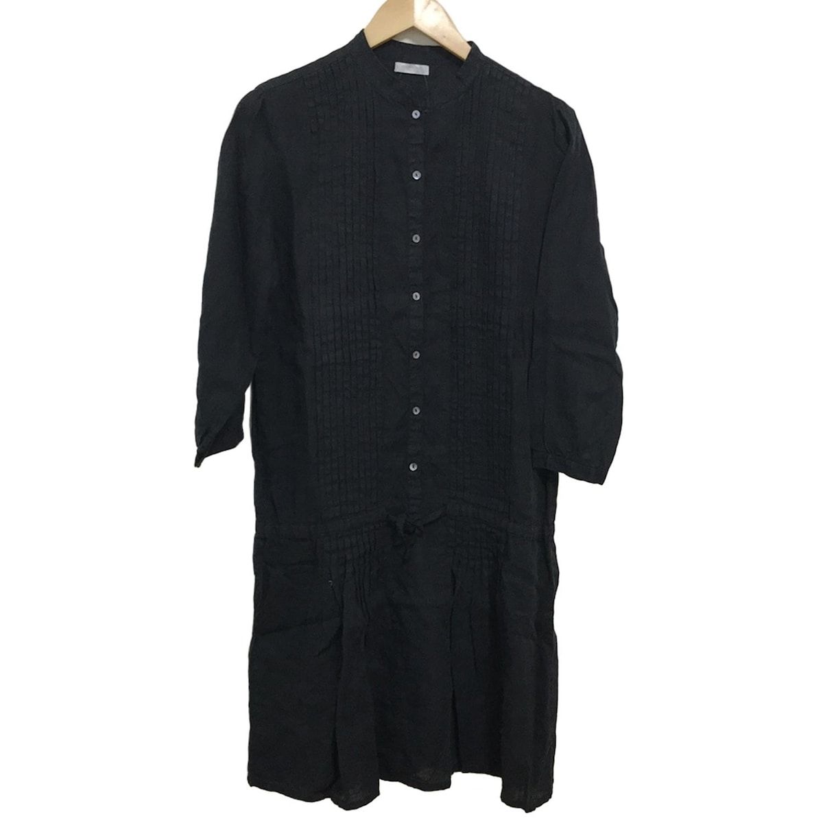 fog linen work|FLW フォグリネンワーク ワンピース レディース - 黒 スタンド |長袖|ロング|麻|タック