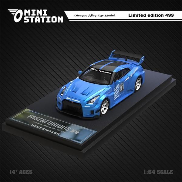 TIMEMICRO 1/64ミニカー ワイルドスピード MINI STATION 1/64 MINI STATION NISSAN GTR R35 3.0 ブルー 日産 ワイルド