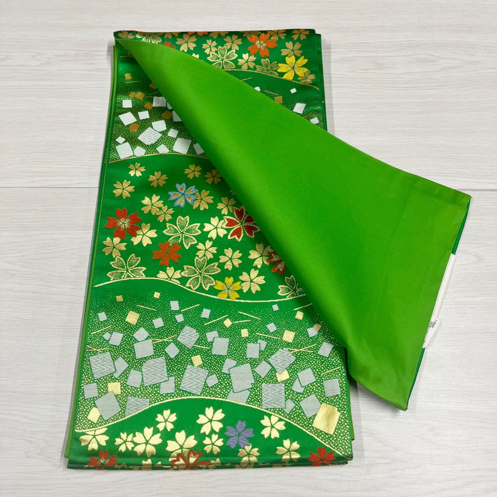 ♥ 匿名配送 子ども 袋帯 帯 七五三 七歳 子供用 日本製 緑 桜 菱模様