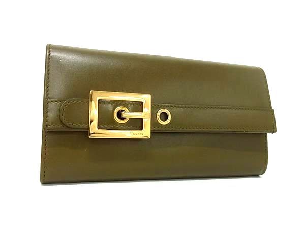GUCCI グッチ 324233 レザー ベルトモチーフ 二つ折り 長財布 ウォレット レディース カーキ系 BP1211