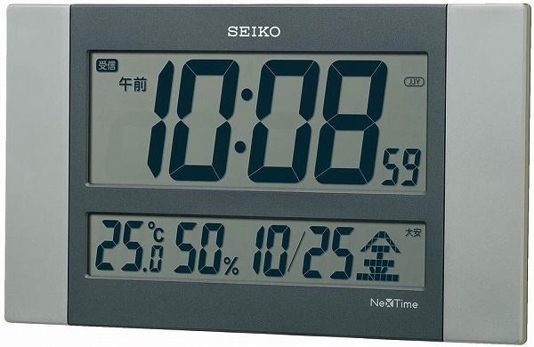 【送料無料】SEIKO CLOCK (セイコークロック) 掛け時計 銀色メタリック 本体サイズ: 15.0×26.0×2.6cm 電波 デジタル カレンダー 温度 湿度 表示 セイコーネクスタイム ZS451S送料無料※北海道・九州