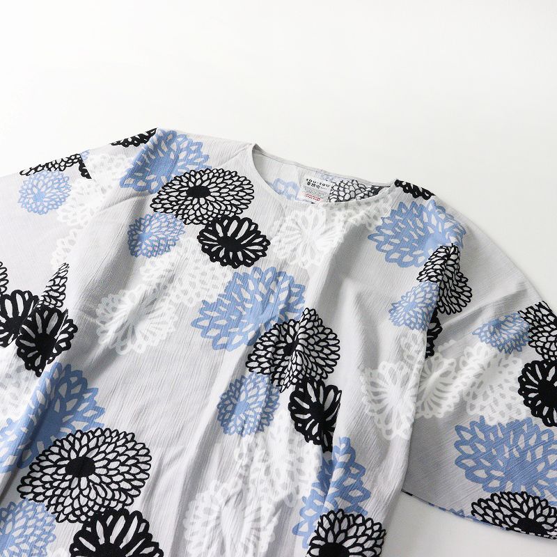 ソウソウ SOU 京都 京型友禅 貫頭衣 高島縮 薙刀長方形衣 流れ菊 ワンピース グレー ドレス