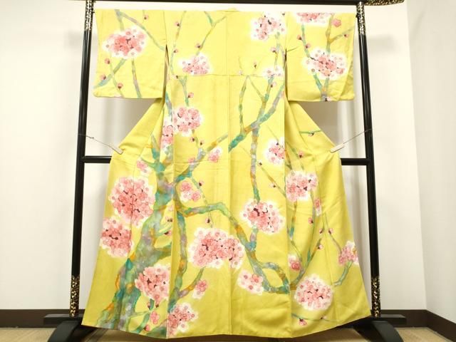 平和屋着物□訪問着 紬地 手描き 風景草花文 暈し染め 正絹