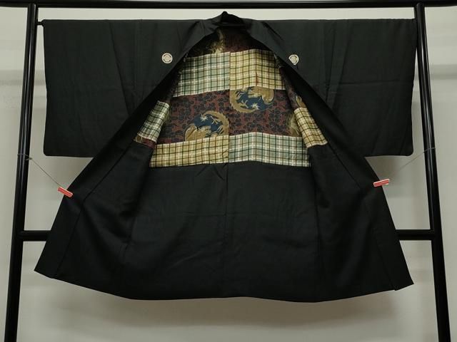 平和屋着物＃男性 長羽織 黒紋付き 正絹 CAAT5826id